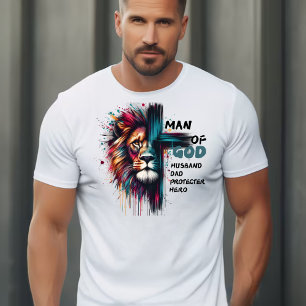 Camiseta Homem de Deus Lion Cross Dia de os pais Gift