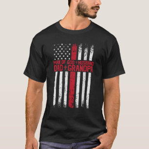 Camiseta Homem de Deus Pai Marido Avô Americano Flag T Shi