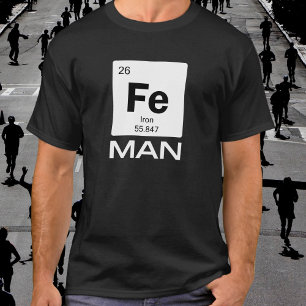 Camiseta Homem de Ferro Símbolo da Tabela Periódica dos E