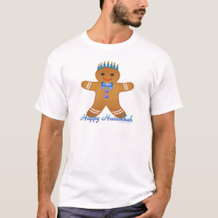 Camiseta Homem de gengibre da Menorá de Hanukkah feliz