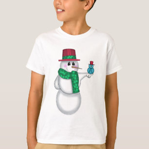 Camiseta Homem de Neve com Arte do Pássaro Vermelho
