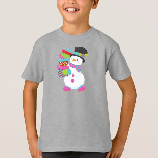 Camiseta Homem de Neve de Natal, Nariz de Cenoura, Presente (Frente)