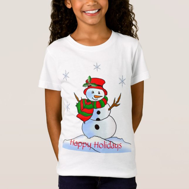 Camiseta Homem de neve personalizado em neve e flocos de ne (Frente)