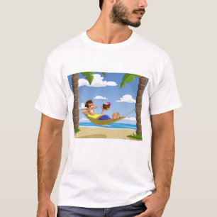Camiseta Homem Divertido Relaxando em Rede de Praia