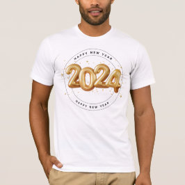 Camiseta Homem do Trendy Dourado Script Feliz ano novo 2024