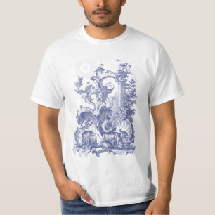 Camiseta Homem e cão azuis de Toile da gravura antiga