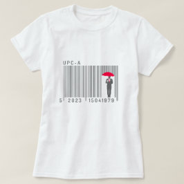 Camiseta Homem Elegante segurando um código de barras guard