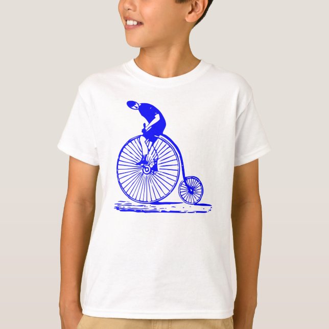 Camiseta Homem em uma penny Farthing - Azul (Frente)