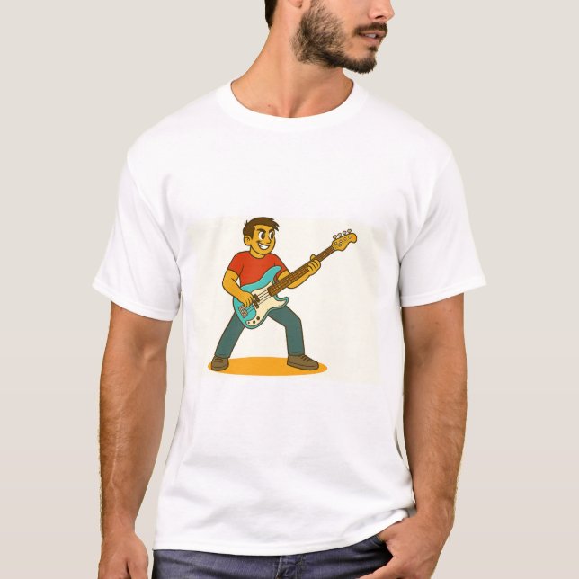 Camiseta Homem enérgico tocando baixo (Frente)