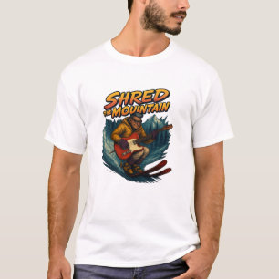 Camiseta Homem esquiando na neve e se divertindo com um Tel