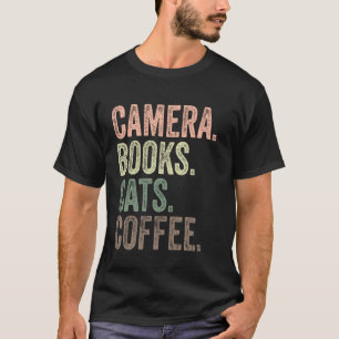 Camiseta Homem Fotografia Amante de Livros Gatos e Café