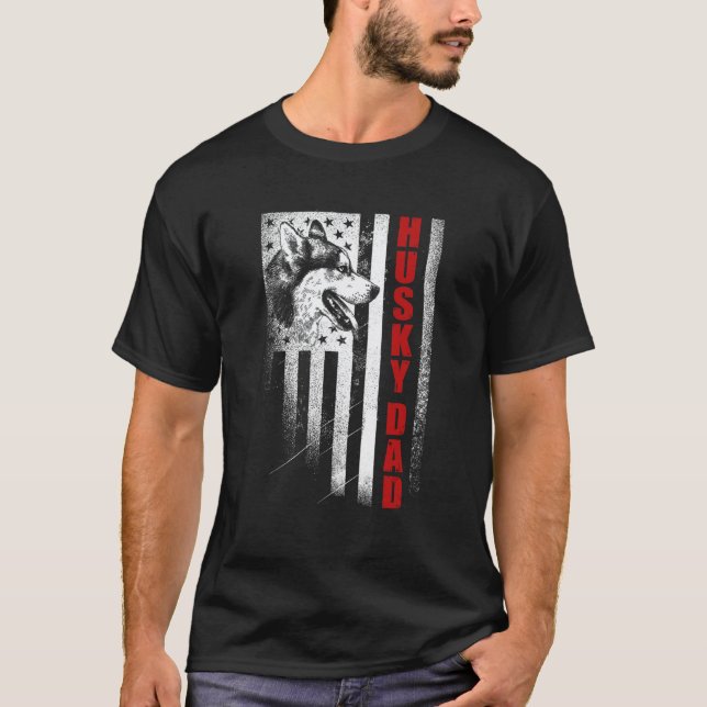 Camiseta Homem Husky     Husky Siberiano Pai Bandeira Ameri (Frente)