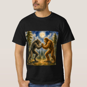 Camiseta Homem-Lobo vs Pé-Grande Batalha na Floresta ao Lua