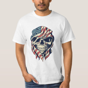 Camiseta Homem Militar de Crânio Gráfico do Guerreiro Ameri