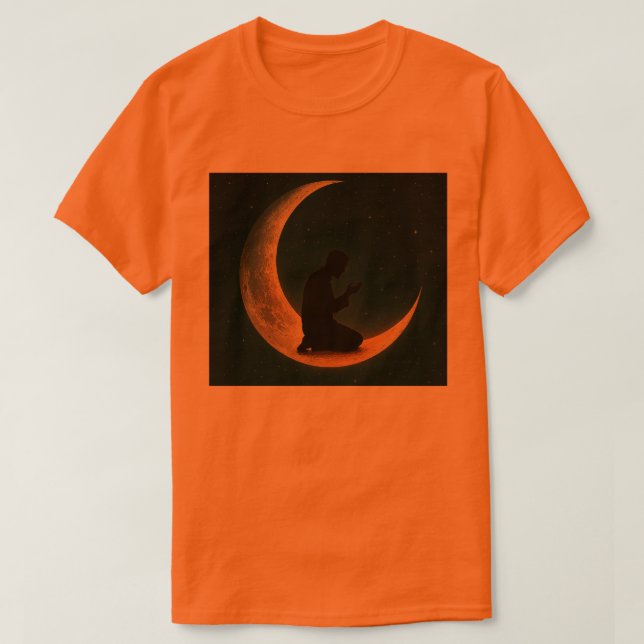 Camiseta Homem muçulmano rezando na arte espacial lua_islâm (Frente do Design)