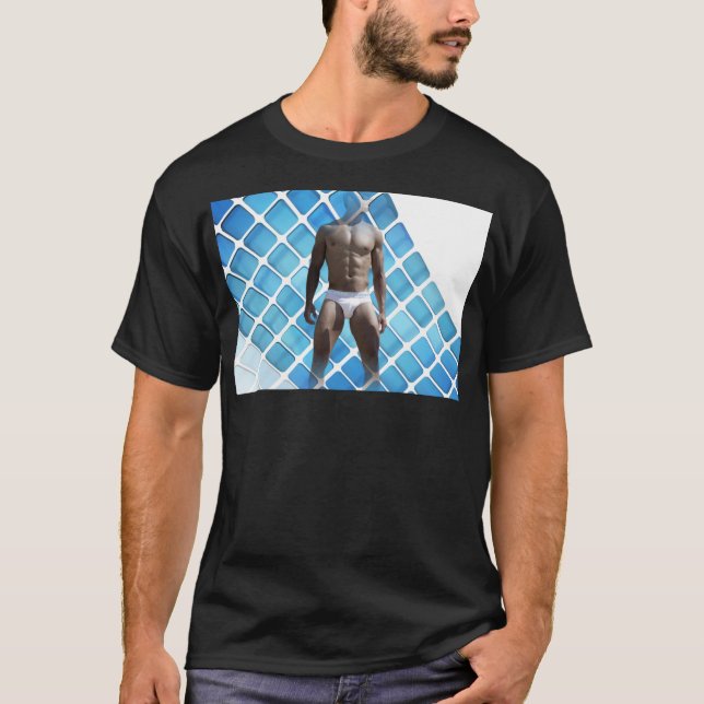 Camiseta Homem muscular SlipperyJoe, seis abdominais, branc (Frente)