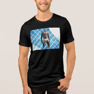 Camiseta Homem muscular SlipperyJoe, seis abdominais, branc