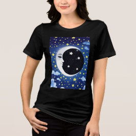 Camiseta Homem na Lua num fundo estrelado
