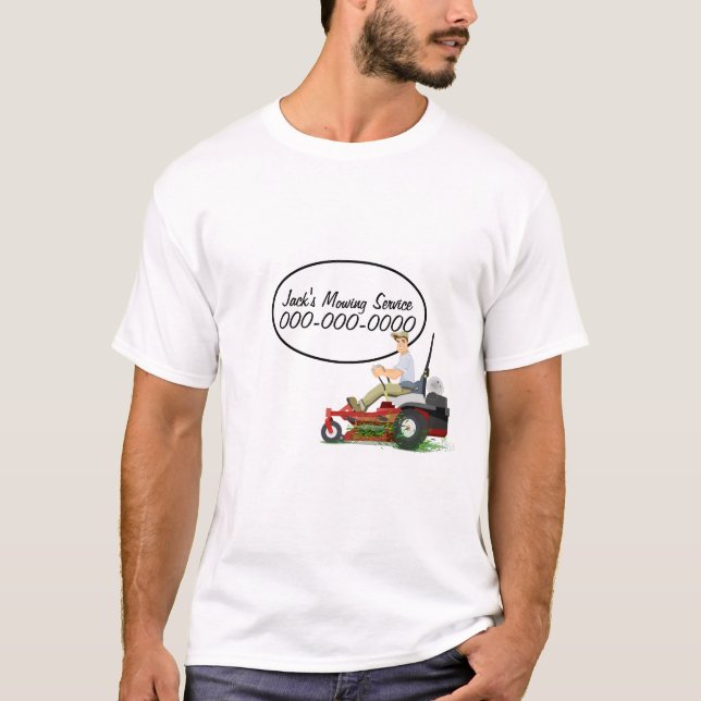 Camiseta Homem no cortador de relva para negócios paisagíst (Frente)