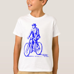 Camiseta Homem numa bicicleta - Azul