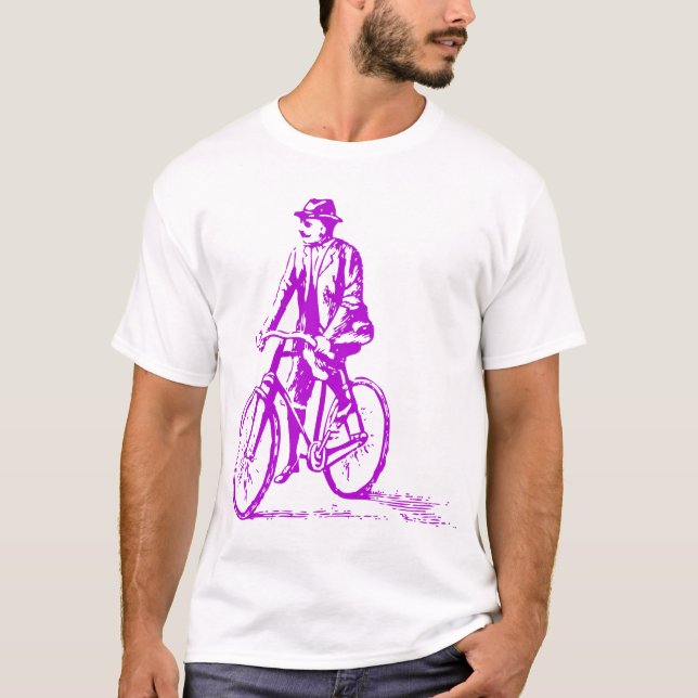 Camiseta Homem numa bicicleta - Roxo (Frente)