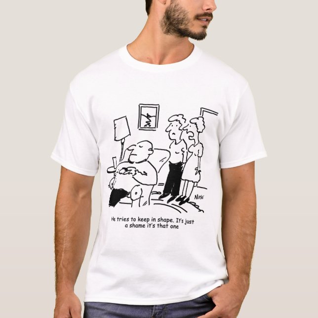 Camiseta Homem Obeso Com Sobrepeso Tenta Manter O Ajustado  (Frente)