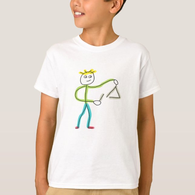 Camiseta Homem-Palito Tocando Triângulo (Frente)