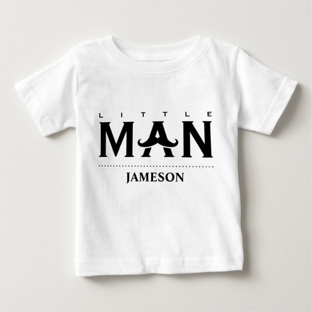 Camiseta Homem Pequeno Engraçado Bigode Nome Personalizado (Frente)