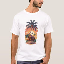 Camiseta Homem Pôr do Sol Palmeiras Tropicais Vint