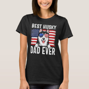 Camiseta Homem Retro Bandeira Americana Husky Pai Cachorro 
