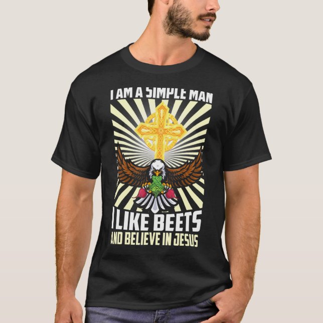Camiseta Homem Simples Como Beterraba Acredita Em Jesus C (Frente)