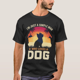 Camiseta Homem Simples Que Ama Silhueta Do Cão Pôr Do Sol P
