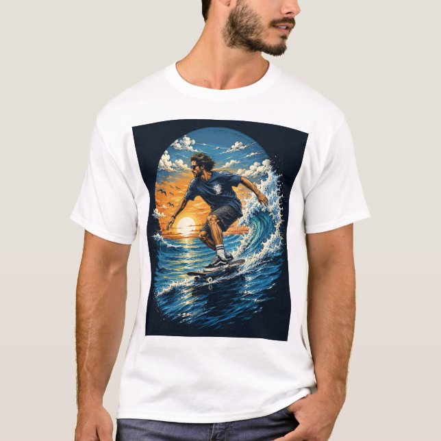 Camiseta Homem surfando nas ondas  (Frente)