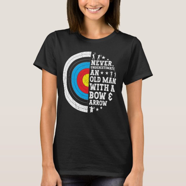 Camiseta Homem Velho Arqueiro Com Arco E Arqueiro Engraçado (Frente)