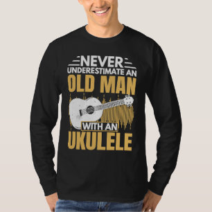 Camiseta Homem Velho Tocando Ukulele Gráfico Musical
