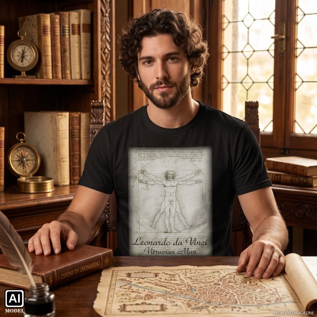 Camiseta Homem Vitruviano de Leonardo da Vinci (Vitruvian Man by Leonardo da Vinci is a vintage Renaissance sketch with 2 superimposed male figures.)