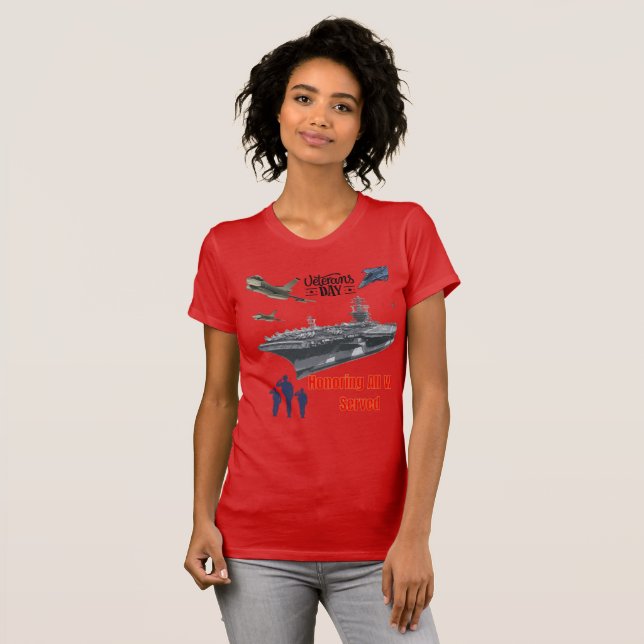 Camiseta Homenageando o vermelho militar poderoso (Frente Completa)