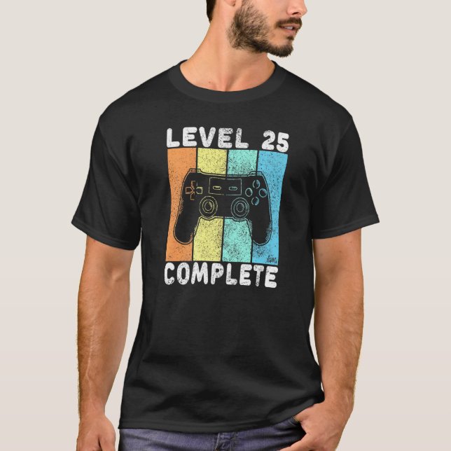 Camiseta Homens 25 de Aniversário do Mens Nível 25 de Jogos (Frente)