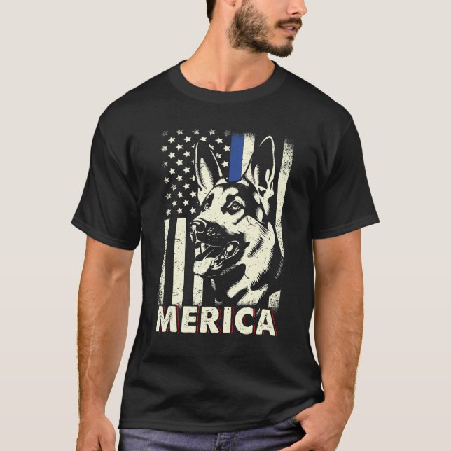 Camiseta Homens 4 de Julho Pastor Alemão Merica Ameri (Frente)