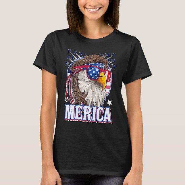 Camiseta Homens Águia Patriótica de 4 de Julho Mullet Améri (Frente)