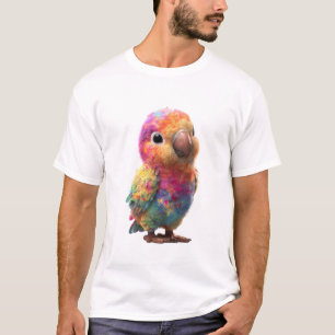 Camiseta Homens Arco-íris de Papagaio com Tinta Vibrante Es