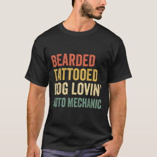 Camiseta Homens Barbudo Tatuado Amante de Cães Mecânico Aut