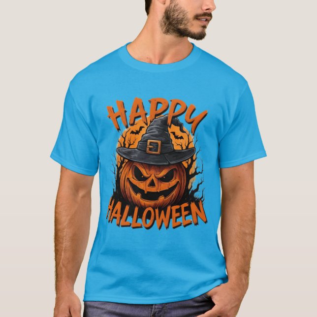 Camiseta Homens Básicos da Noite de Pumpkin Sinist (Frente)