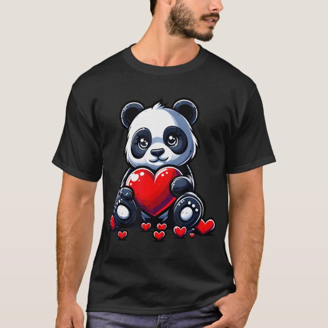 Camiseta Homens Casais do Coração de Panda Bonitos Mulheres (Frente)