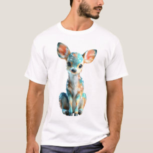 Camiseta Homens cervo bebê estilizado vibrante em azul-verd