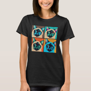 Camiseta Homens Coloridos de Pop de Gatos Siameses