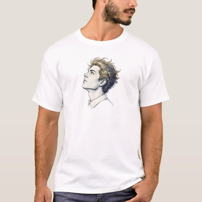 Camiseta homens com cabelo comprido e bem cuidado (Frente)