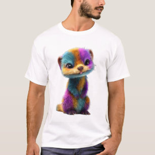 Camiseta Homens com Furão Colorido e Peludo Arco-Íris Vibra