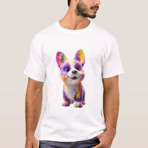 Camiseta Homens Corgi Filhote Neon Manchas de Tinta