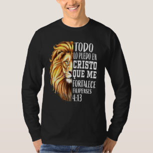 Camiseta Homens Cristãos legal Bíblia Espanhola Verso Leão